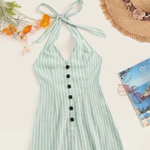 Knot Halter Striped Romper in Large